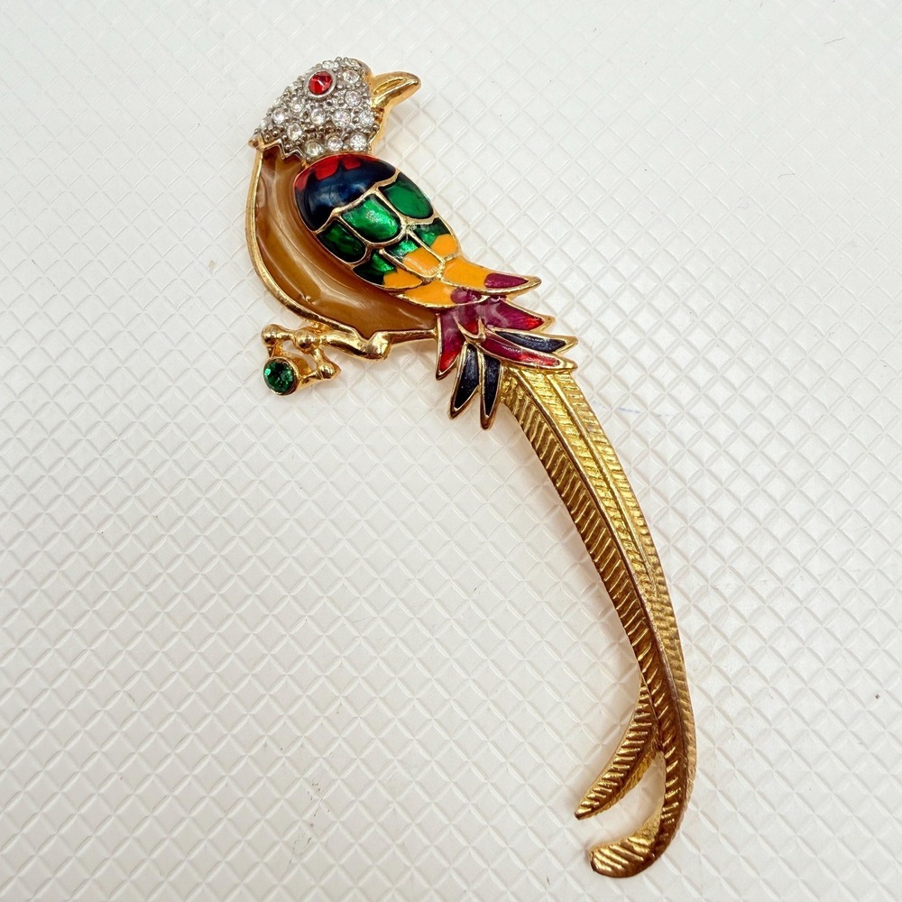 Vintage Premier Designs Gold Tone Enamel Parrot Bird Pin Brooch